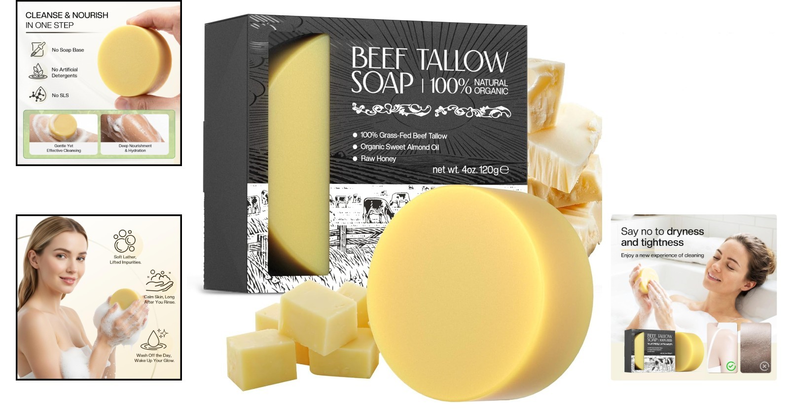Moisturizing Beef Tallow Soap for Men & Women – Ideal for Dry and Sensitive Skin