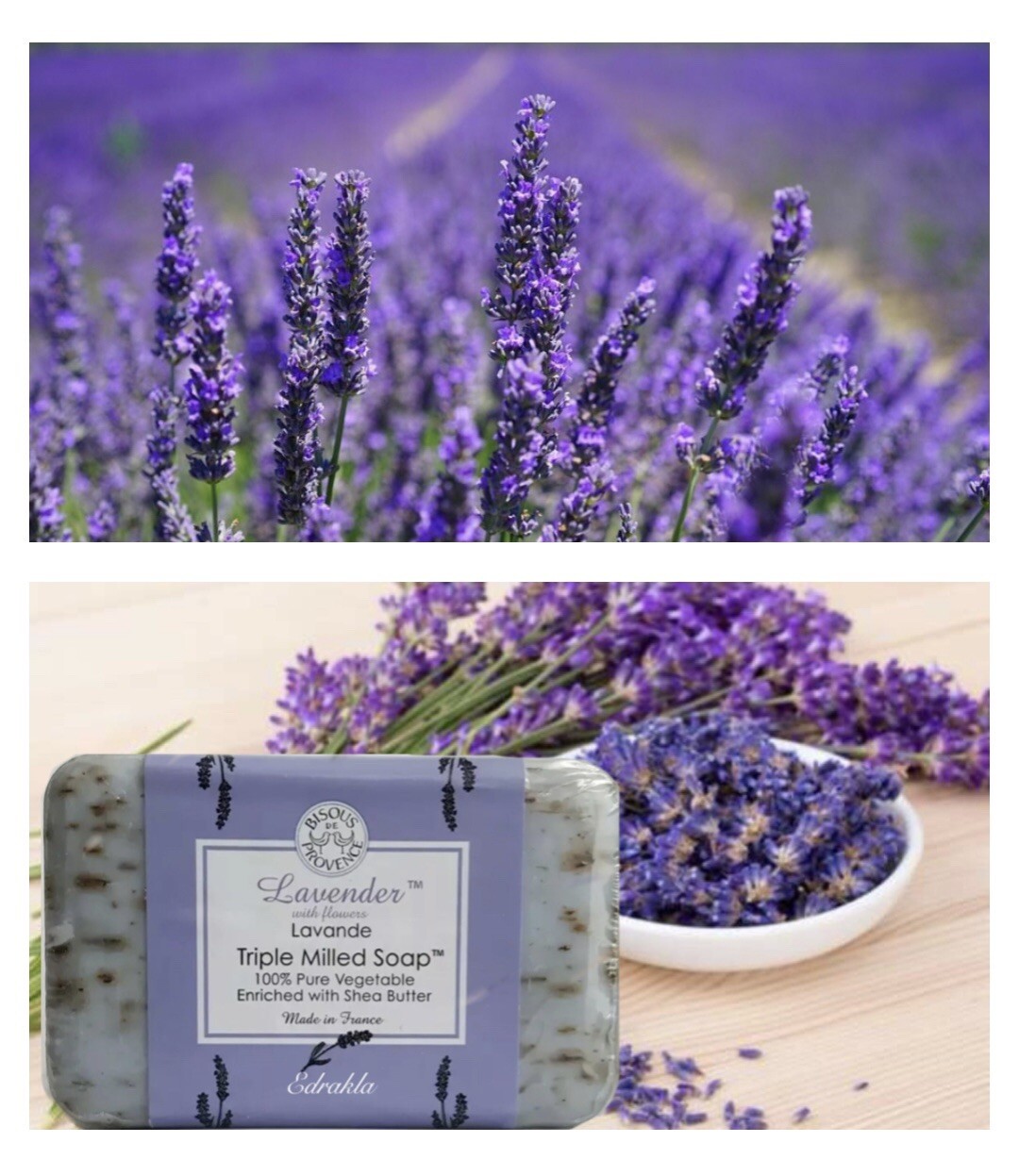 Autentique Bisous de Provence LAVENDER Triple Milled Soap 100% PURE VEGGIE