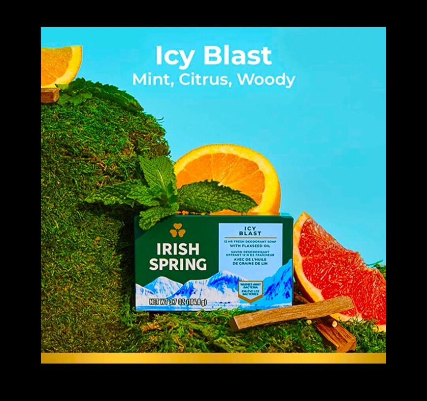 9 Irish Spring Icy Blast Deodorant Bar Soap:(3pk x 3),12hr Fresh, w Flaxseed Oil