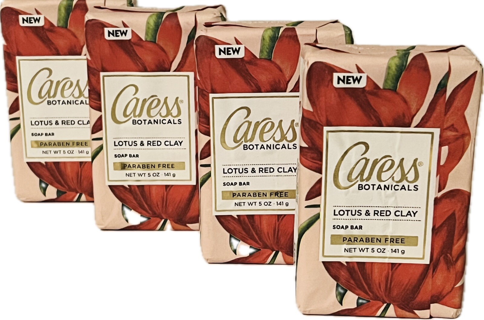 Caress Botanicals Lotus & Red Clay Soap Barr Paraben Free 4 x 5 oz NEW