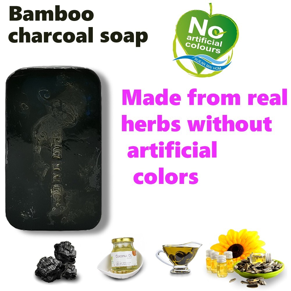 Bamboo charcoal soap Facial Thai Organic Natural Herbal Health 80g 2 Pcs