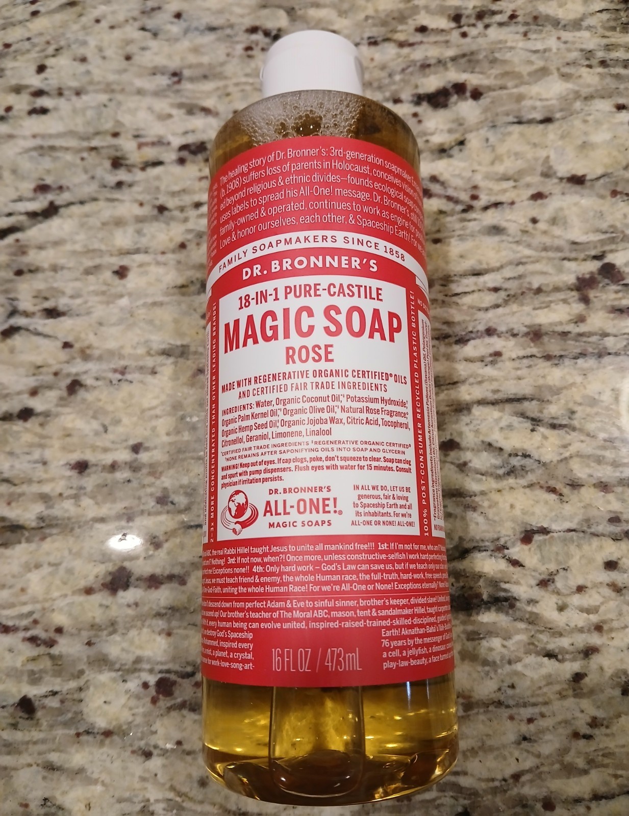 Dr Bronners Rose Pure Castile Liquid Soap Organic All Purpose 16 Fl Oz 16!