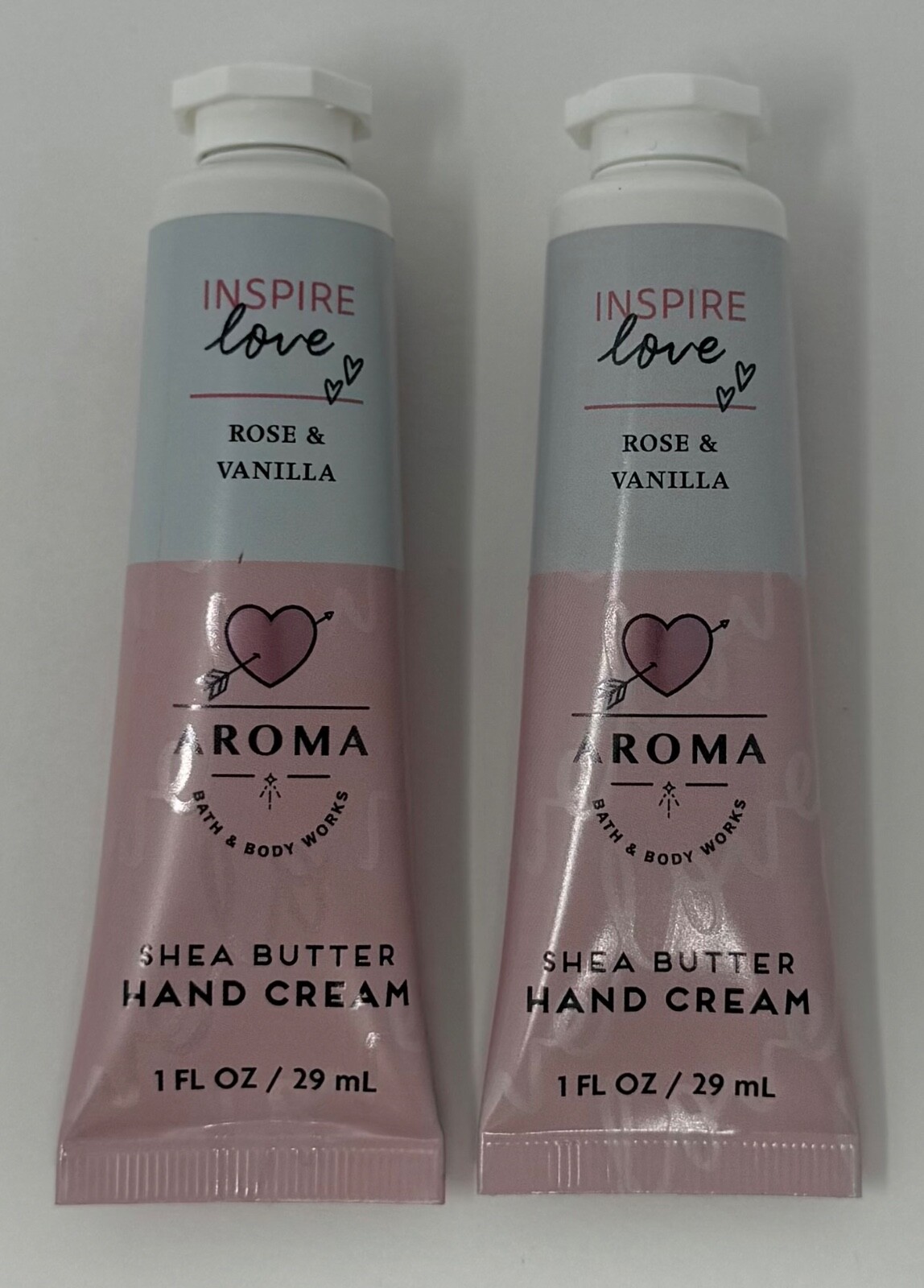 2 NEW BATH & BODY WORKS INSPIRE LOVE ROSE VANILLA HAND CREAM LOTION TRAVEL 1OZ