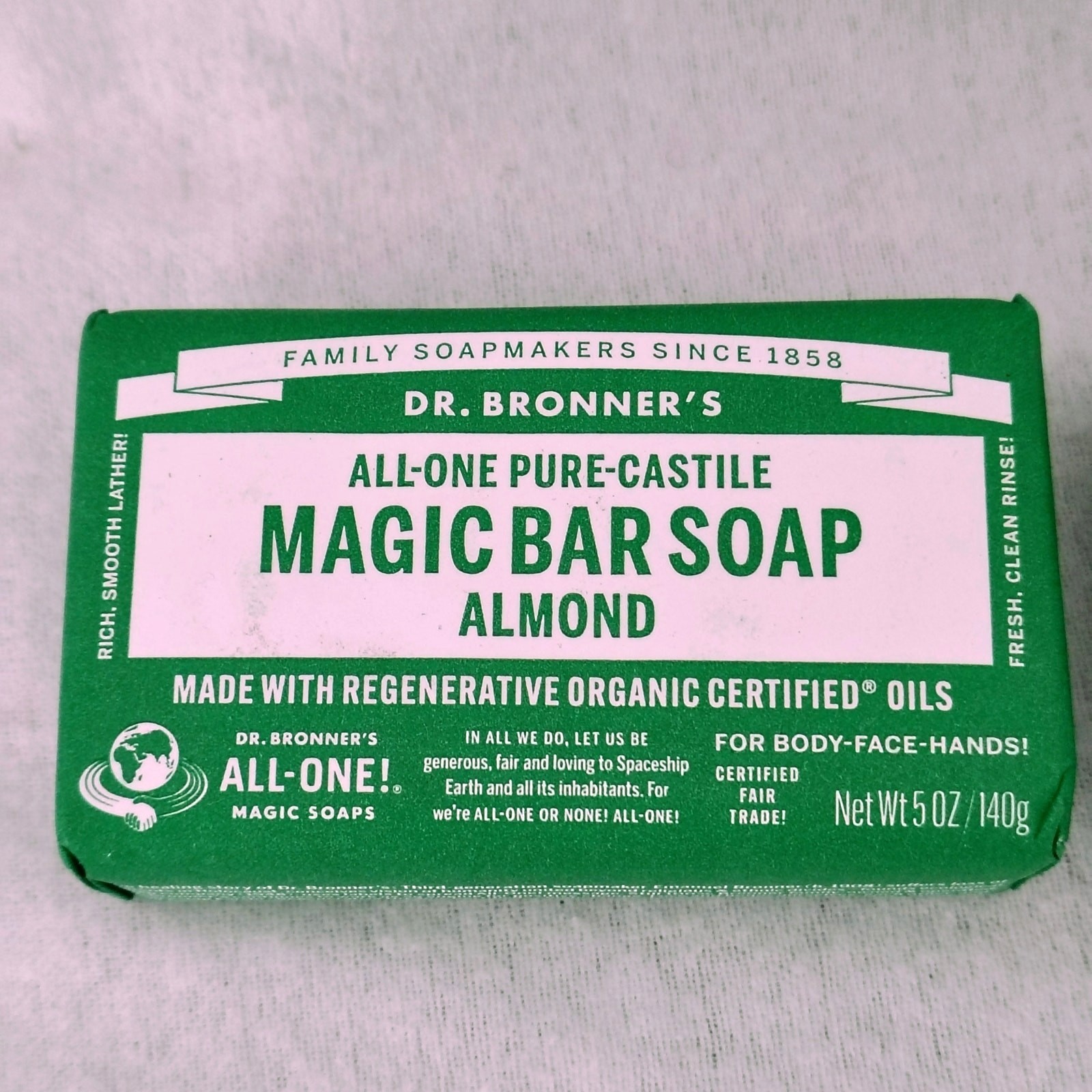 Dr. Bronners Pure Castille Magic Bar Soap Almond 5 oz. Body Face Hands Lot of 2