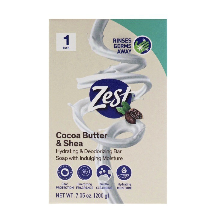 🆕️ ZEST (7.05 Oz.) BAR ●COCOA BUTTER & SHEA● Hydrating & Deodorizing Soap🫧.