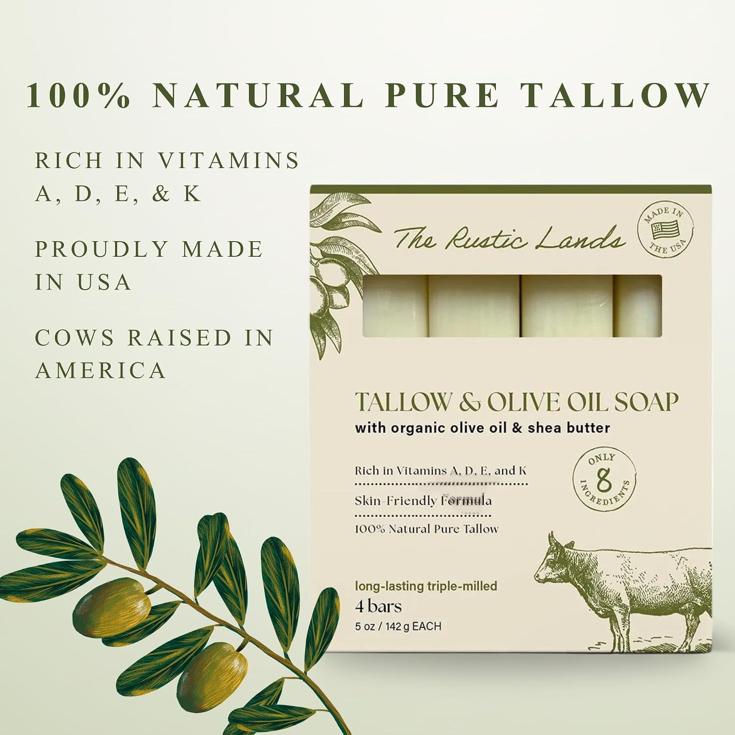 Nourishing 4-Pack of 5oz Tallow Soap Bars – Natural & Eco-Friendly Skincare