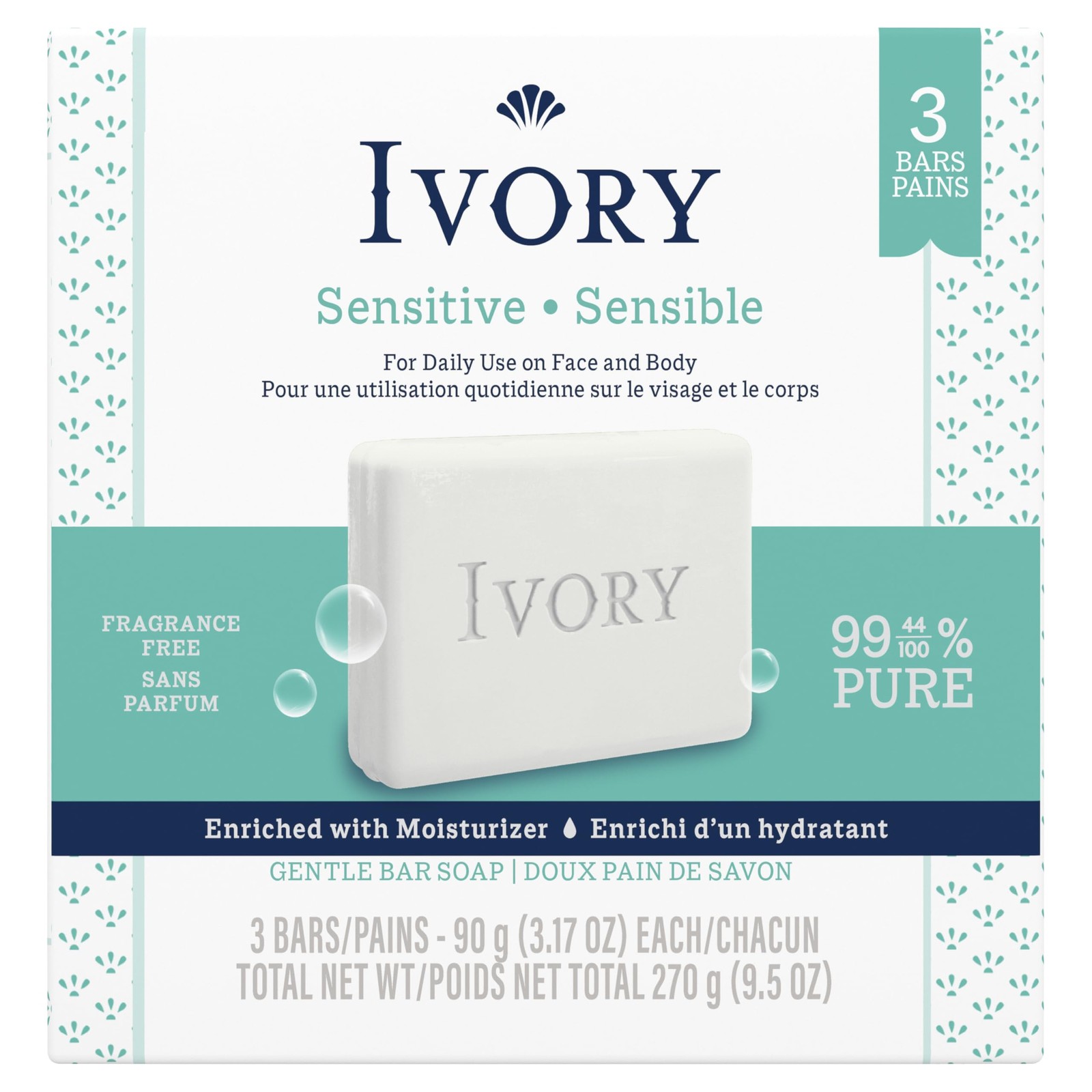 Ivory Sensitive Bar Soap, Designed for Whole 9.5 Ounce (Pack of 1), White