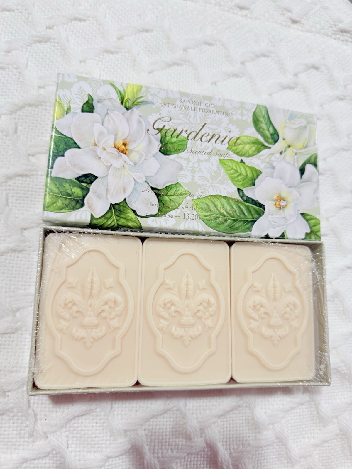 Saponificio Artigianale Gardenia Scented Soaps 3 x 4.40 oz New Tuscany -Italy