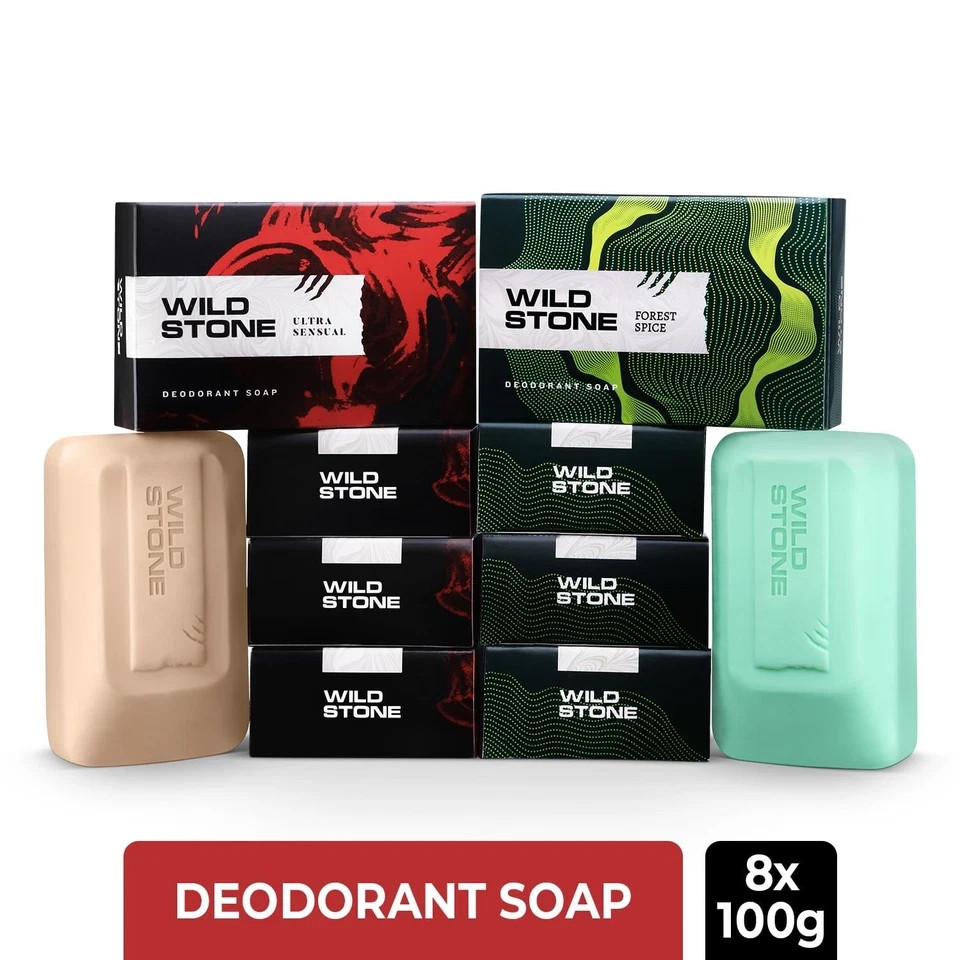 Wild Stone Ultra Sensual Forest Spice Soap Bar 100g x 8 Skin-Friendly Fresh