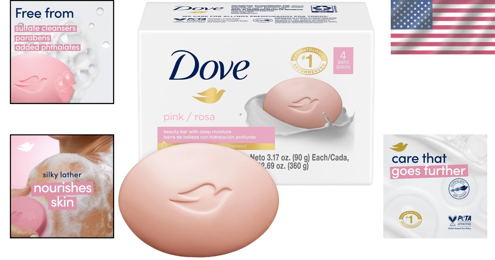 Dove 3.17 oz Pink Bar Soap – Gentle Cleanser for Soft Skin, Pack of 4