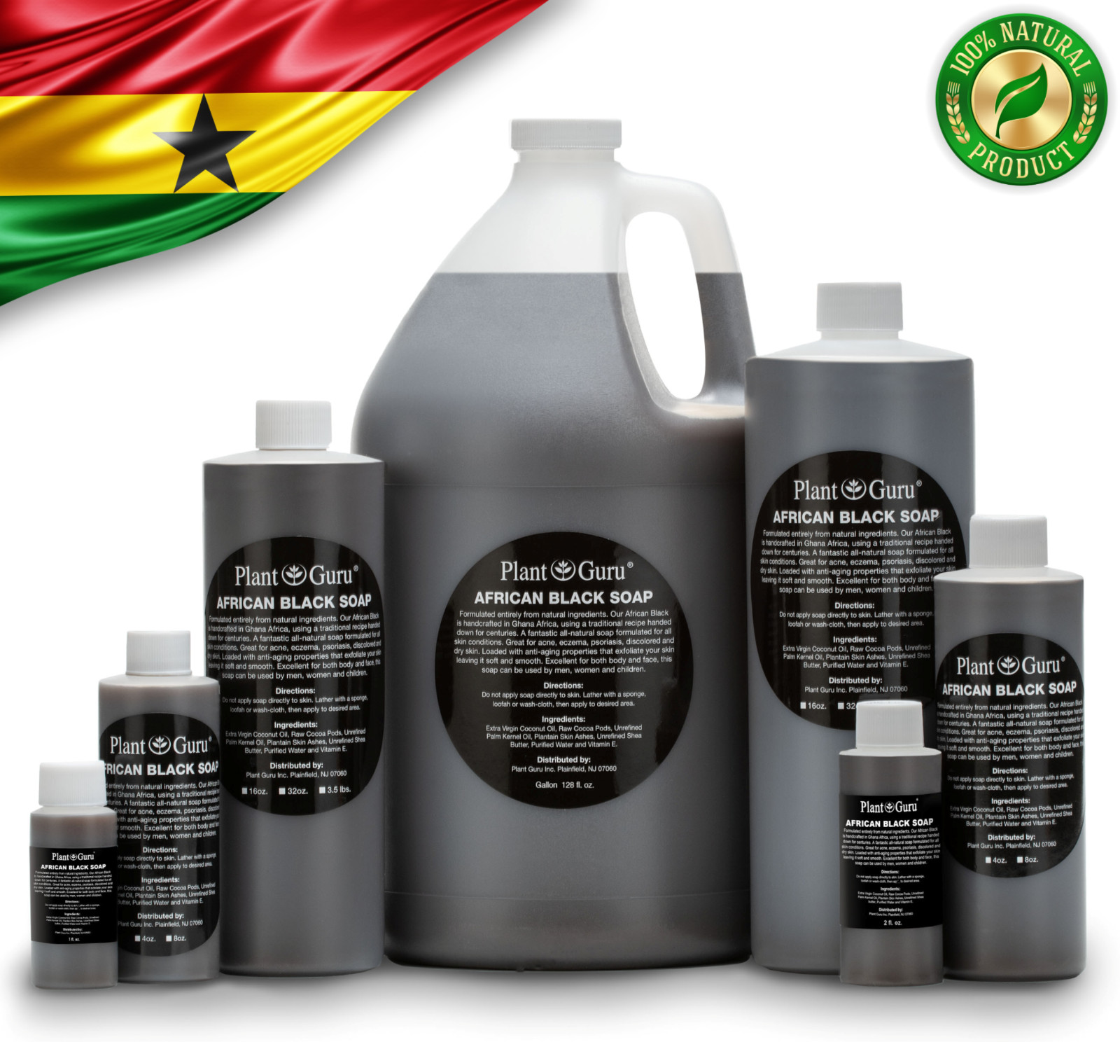 African Black Soap Liquid 32 oz. 100% Pure Raw Organic Natural Body Wash Shampoo