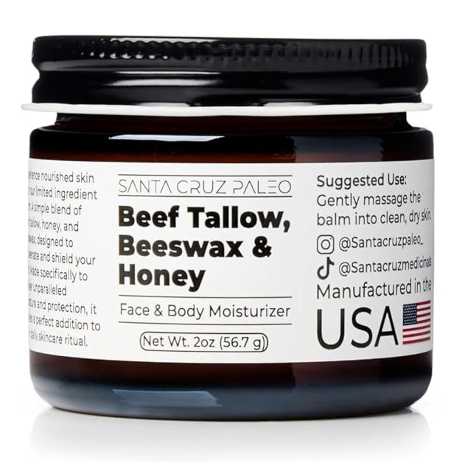 Beef Tallow Face Moisturizer Beeswax Honey Unscented 2 oz Skin Care