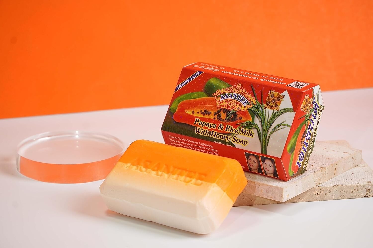 125g x 6 : Asantee Papaya & Rice Milk soap with Honey Cleansing Lightening Soap