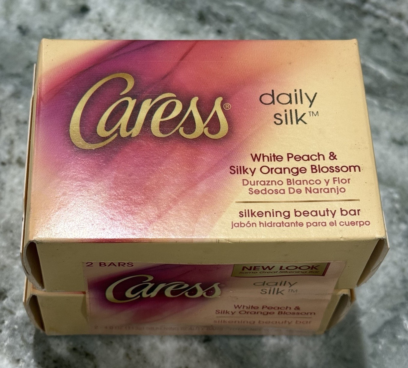 Caress Beauty Bar Soap Daily Silk White Peach & Silky Orange Blossom 4oz 2 Pack