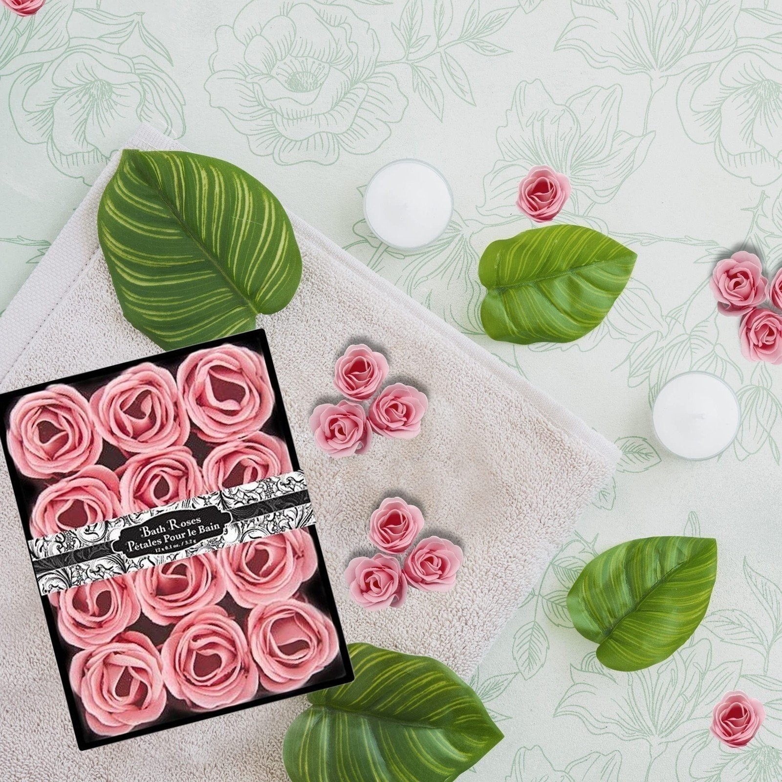 Floral Scented Bath Soap Rose Petals, Pink 12 Count