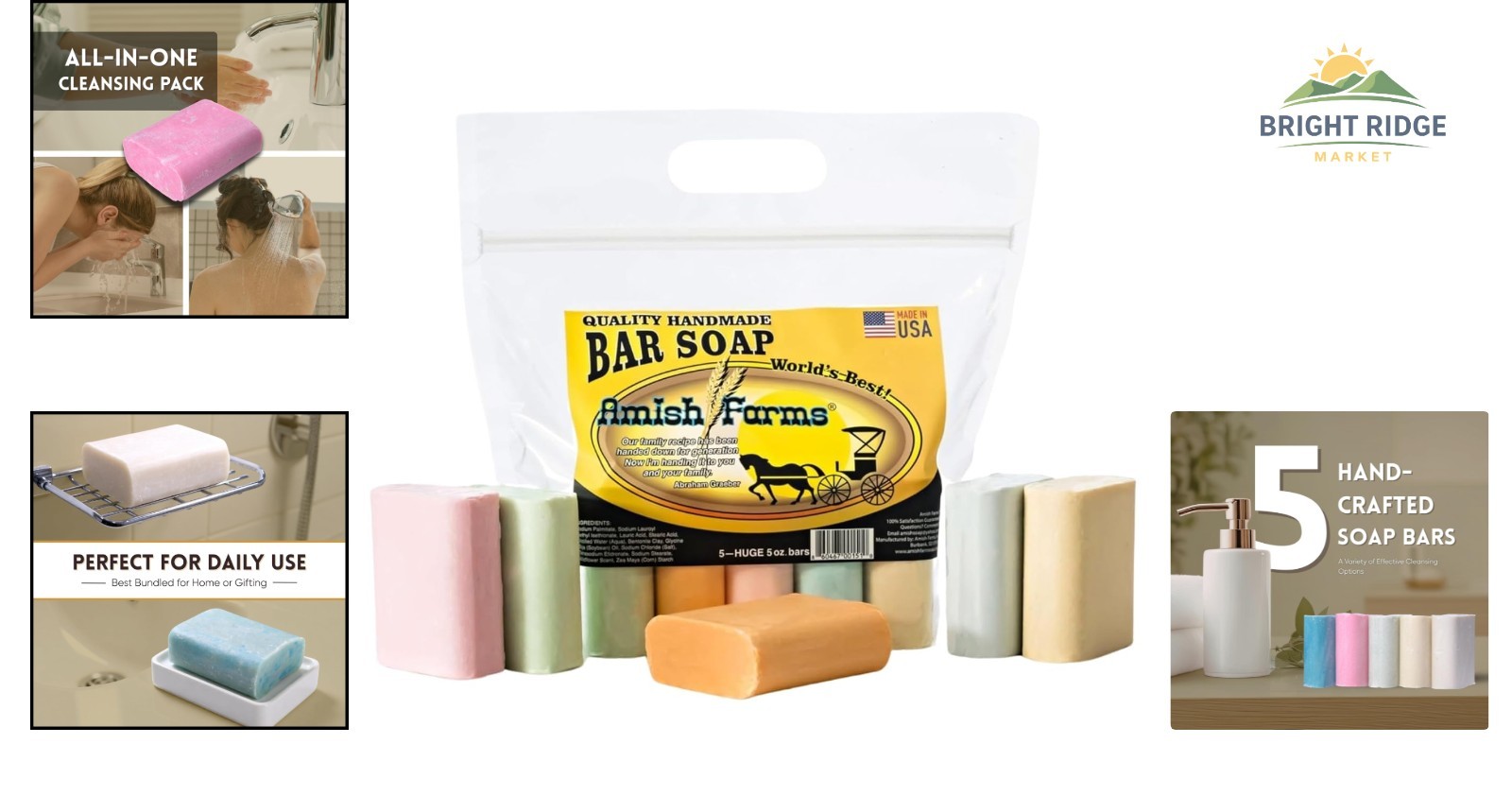 5-Pack Variety Natural Soap Bars, Detoxifying and Hydrating for Face and Body