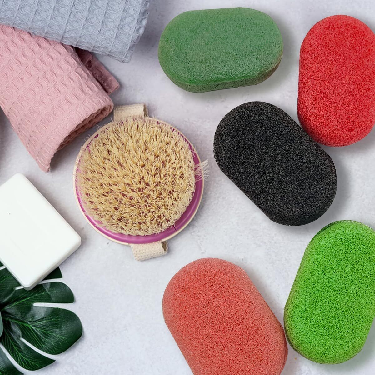 6 pcs Konjac Sponge, Pink, Purple, White, Black, Light Green, Dark Green