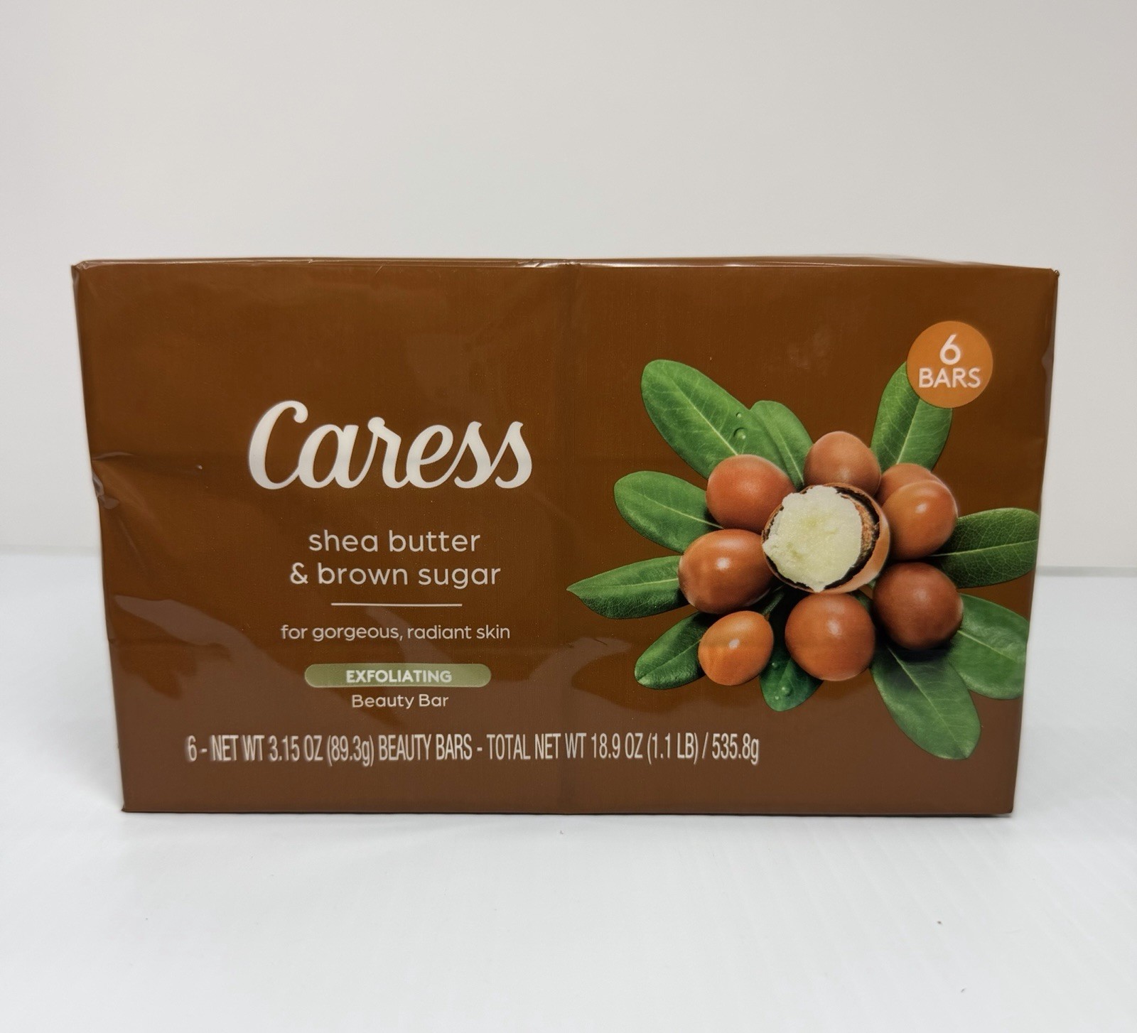 6 Bars Caress Soap SHEA BUTTER & BROWN SUGAR EXFOLIATING Beauty Bars