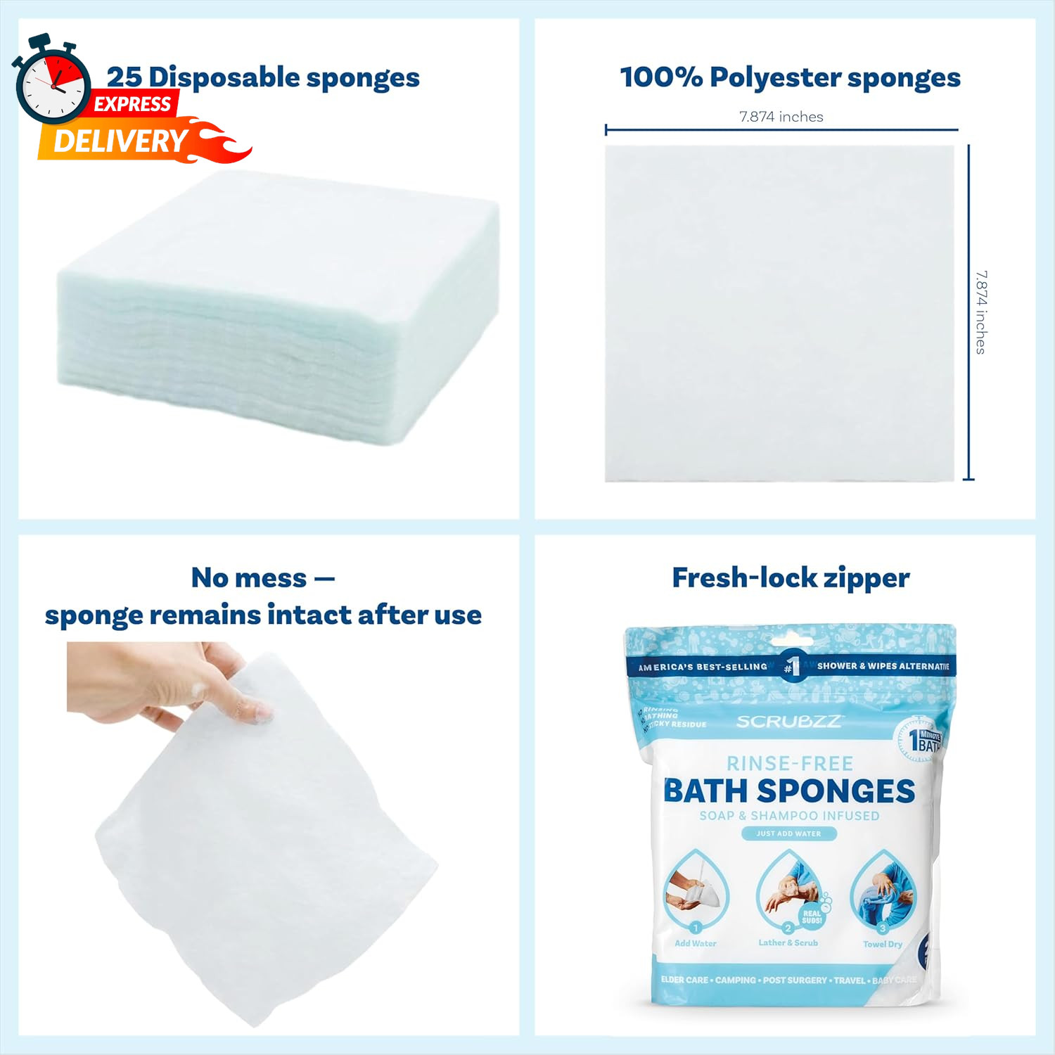 Scrubzz Disposable Rinse Free Bathing Wipes – 25 Pack – All-In-1 Single Use Show