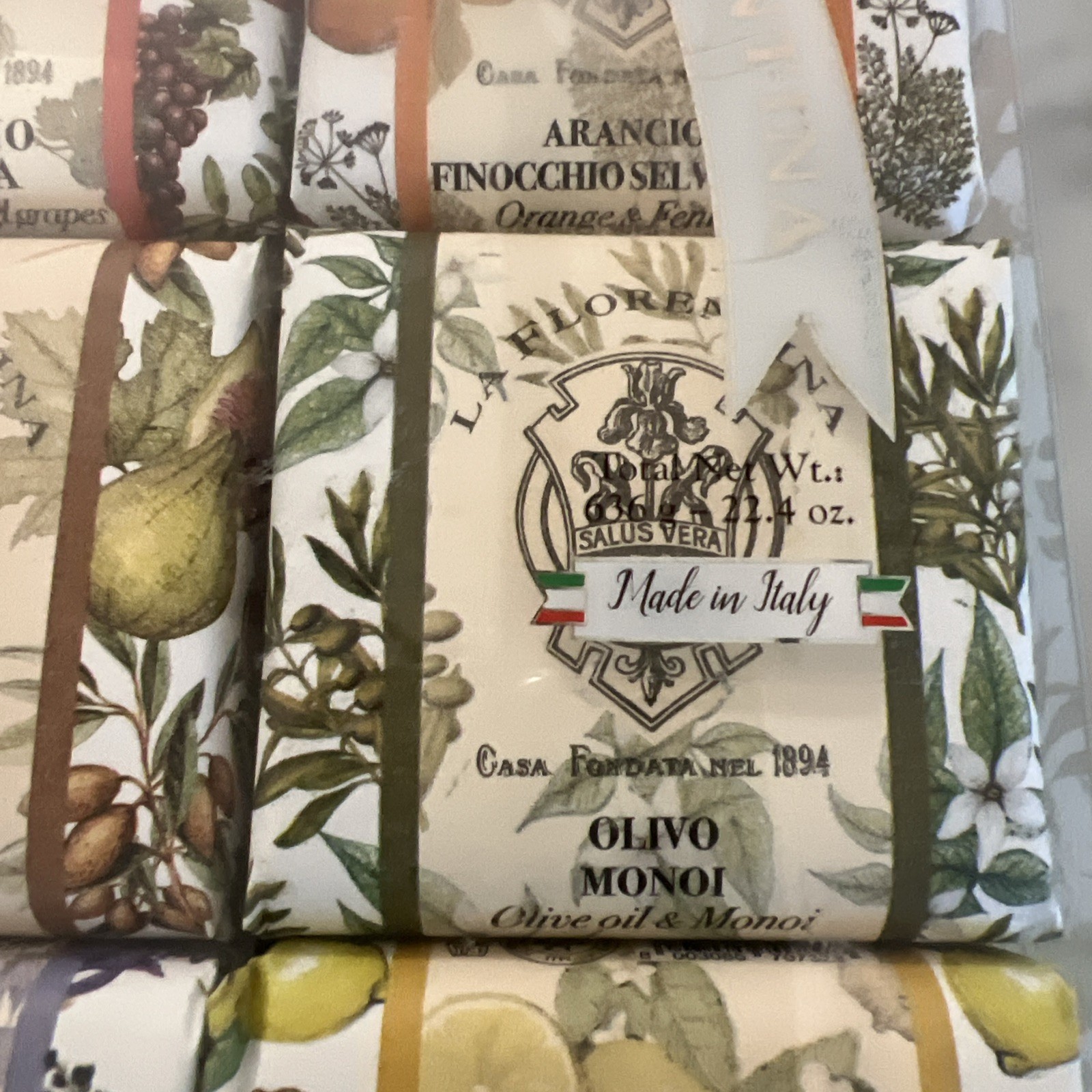 LA FLORENTINA Italian Soap Set 6pcs 3.7ozEa LavenderFigOrangeIrisLemonGrape New