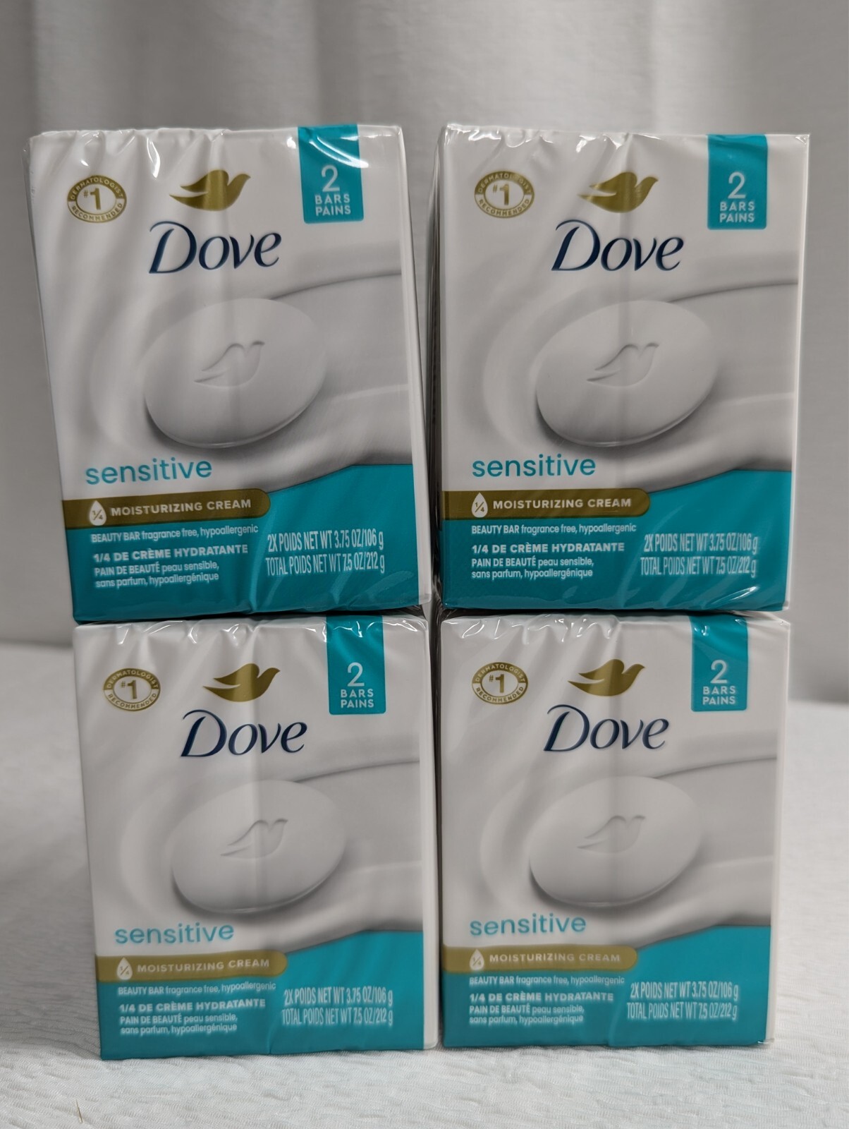 Dove – Sensitive – 8 Bars – Beauty Soap / Moisturizing Cream – 3.75oz ea.