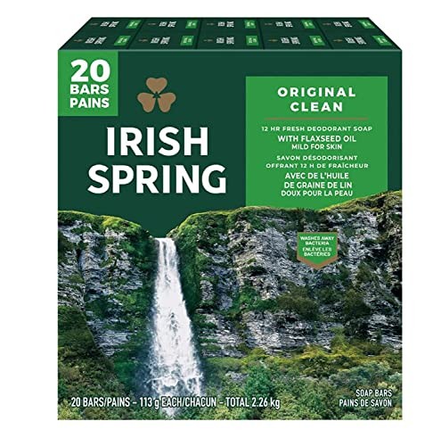 Irish Spring Original Clean Bar Soap for Men, 4 Ounce (Pack of 20)