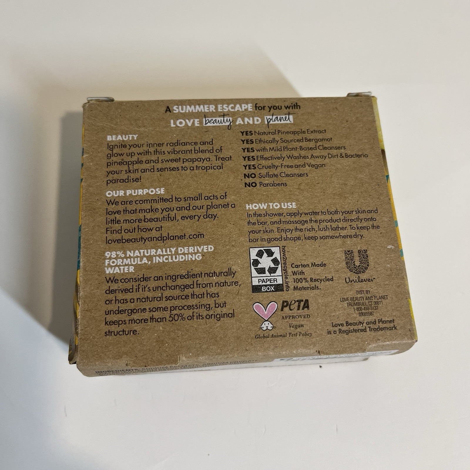 Beloved Vegan Bar Soap Pineapple & Papaya, 98% Natural. 4.0oz yellow NEW in box