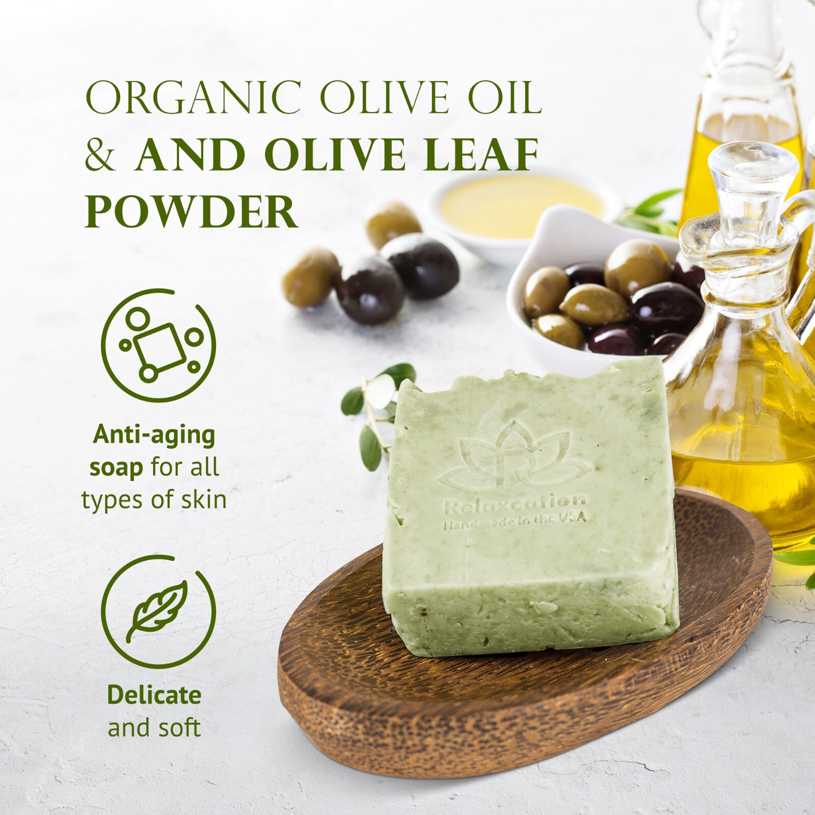 1 Vegan Natural Cold Process OLIVE OIL Soap Bar with 90% Organic Olive Oil