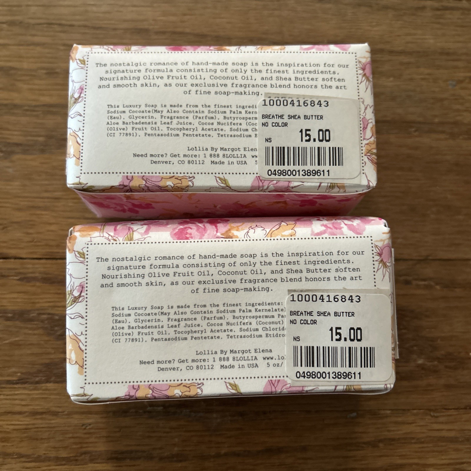Lollia Breathe Peony And White Lily Shea Butter 5oz Bar Soap Set Of 2 Brand New