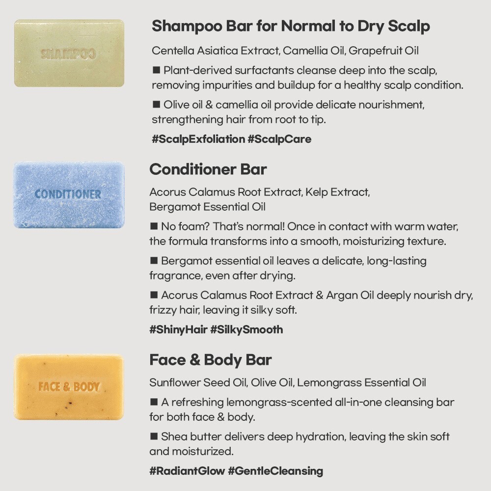 Donggubat Better Than Liquid Travel Kit Soap Shampoo, Conditioner, Face&Body Bar