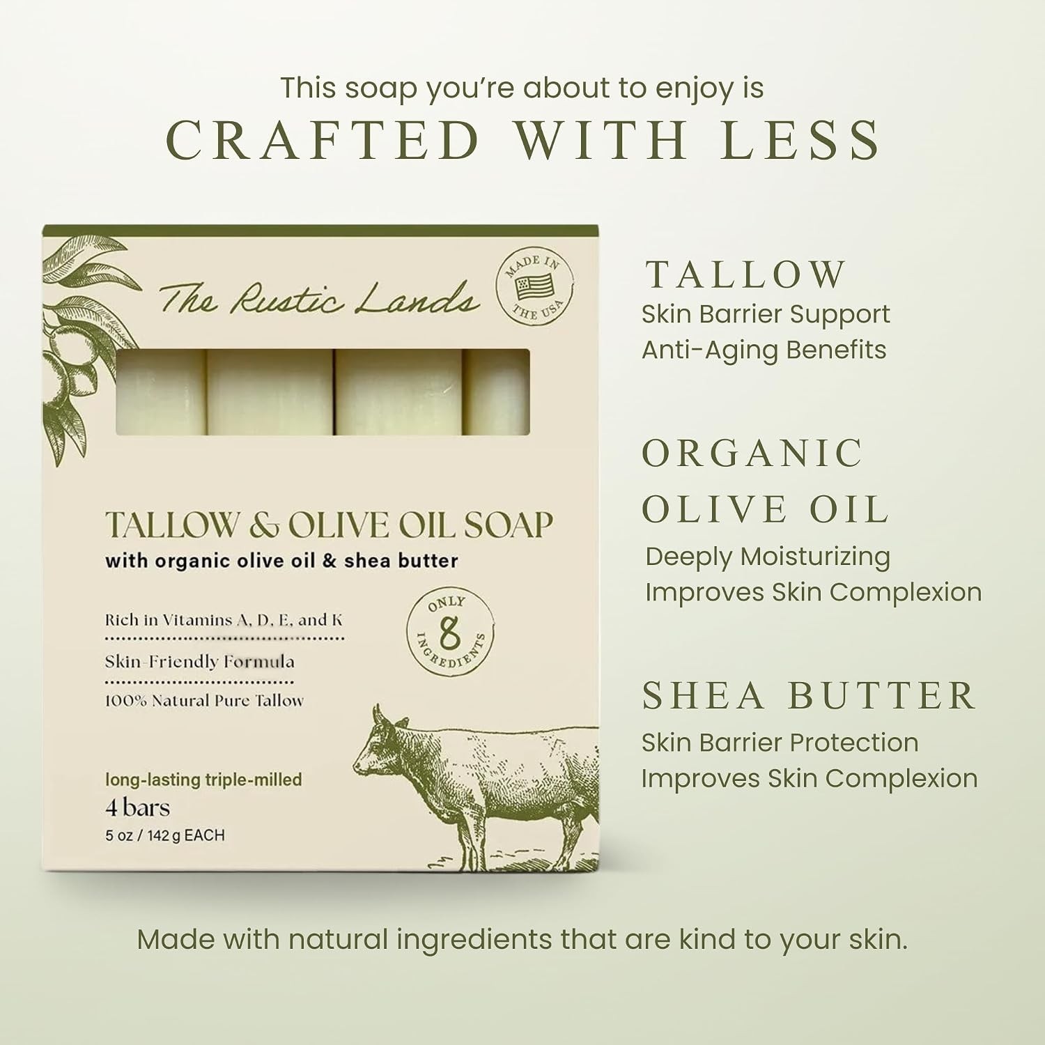 Nourishing 4-Pack of 5oz Tallow Soap Bars – Natural & Eco-Friendly Skincare