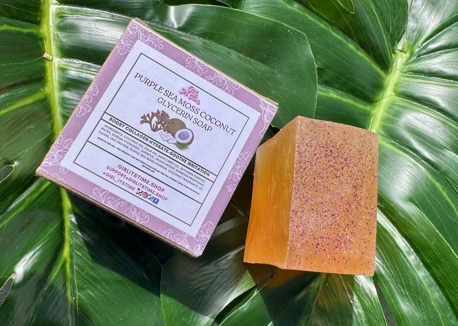 Handmade Purple Sea Moss Coconut Soap Glycerin Organic Vegan Herbal XL Bar