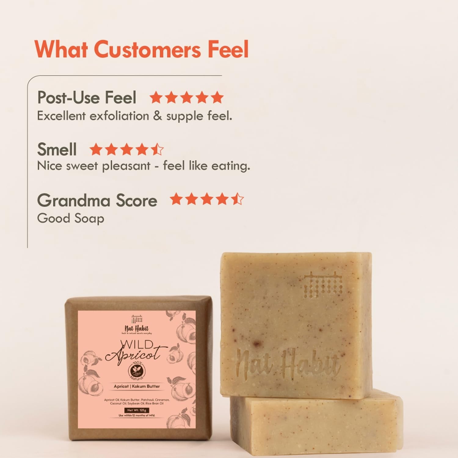 Nat Habit Apricot Bath Soap Handmade Antiaging Moisturizing Exfoliant 125g x2