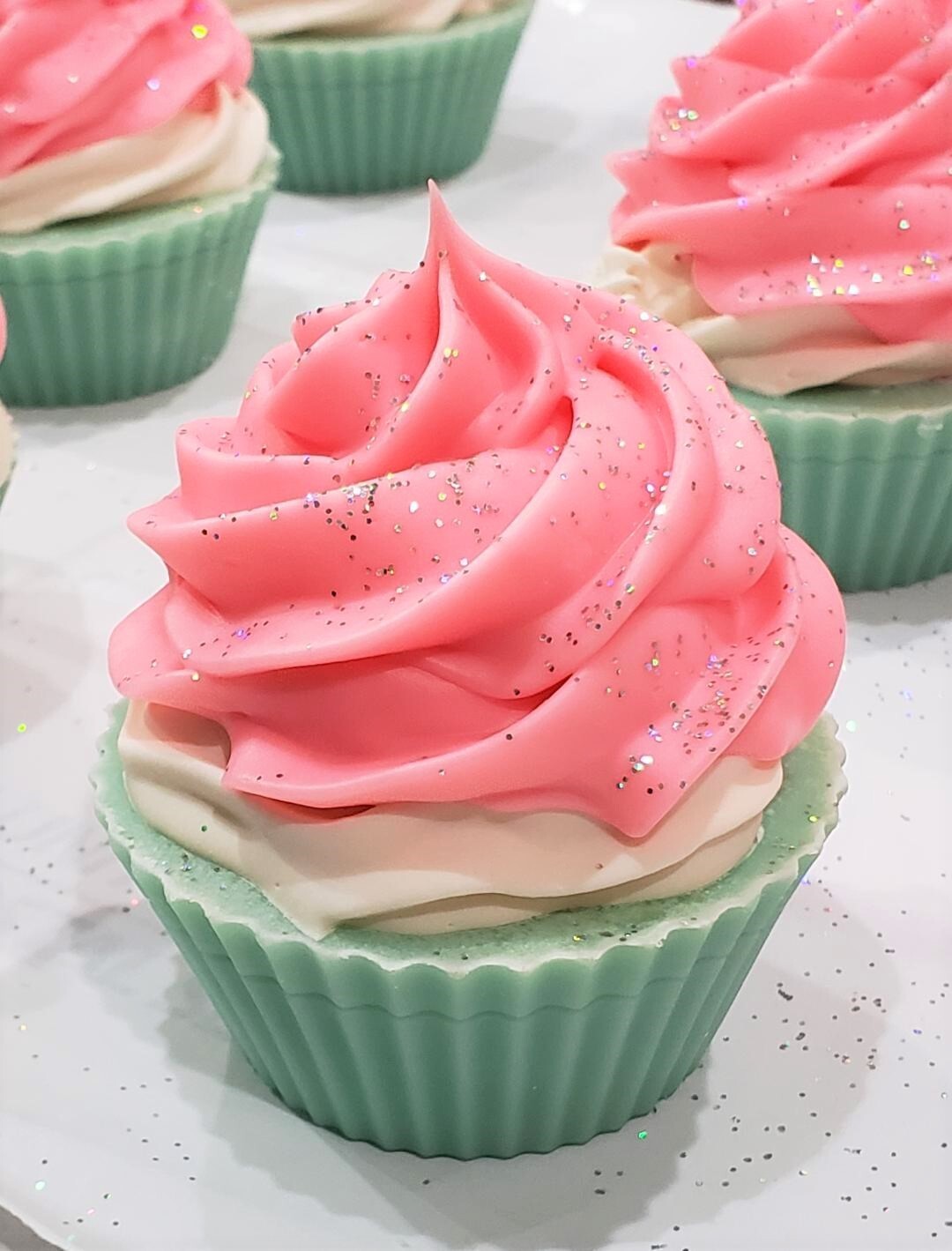 Cold Process Soap WATERMELON CANDY Cupcake Soap Approx. 4 oz. TWO CUPCAKE SOAPS