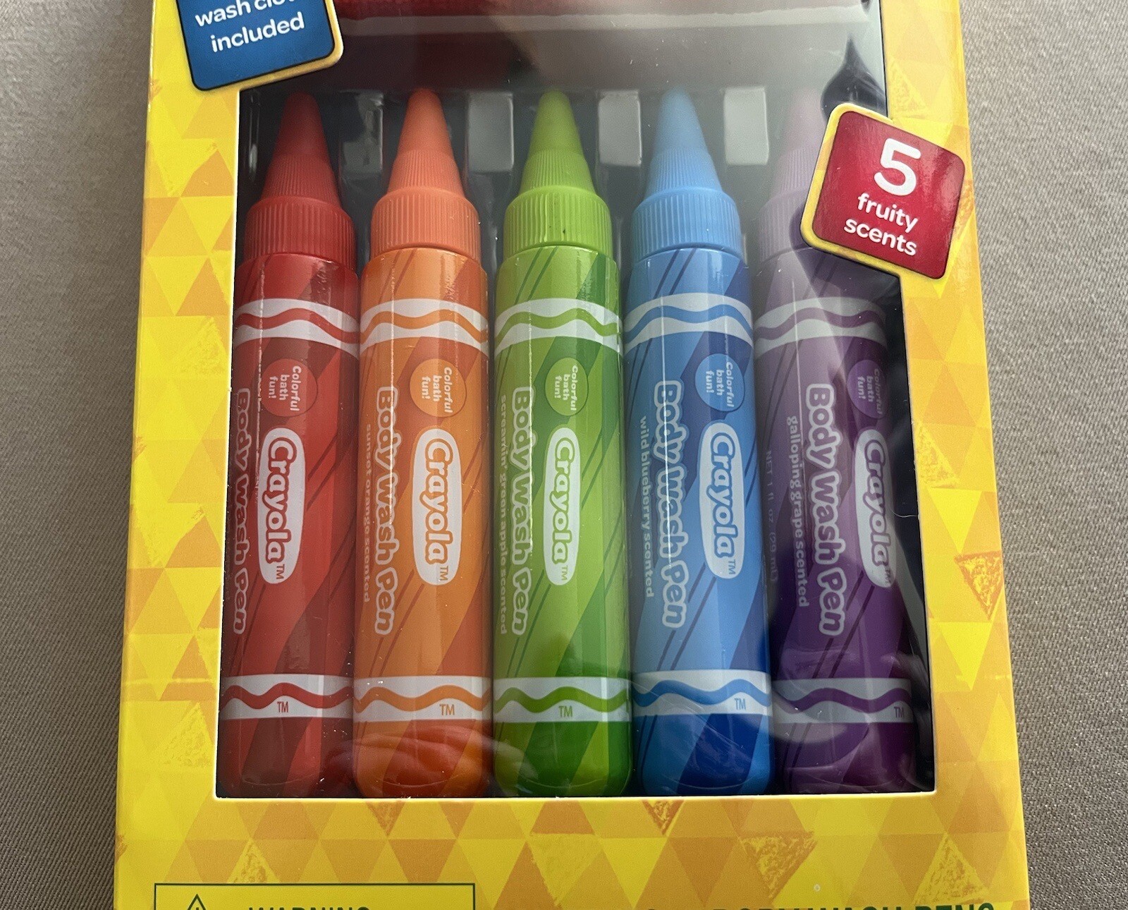 Crayola Bathtub Body Wash Pen Set, 5 Fruity Scents & Wash Cloth, New In Box