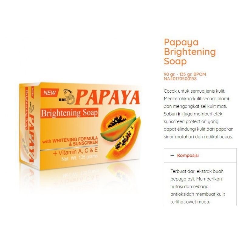 NEW RDL PAPAYA WHITENING SOUP & SUNSCREEN ( 135G )
