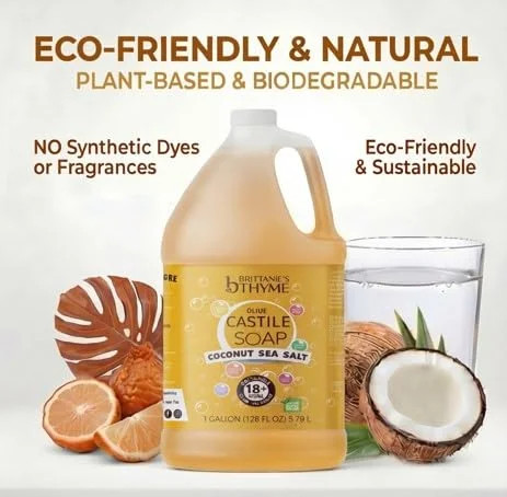 Brittanie’s Thyme Pure Castile Soap – Coconut Sea Salt, 1 Gallon (128 oz) – Natu
