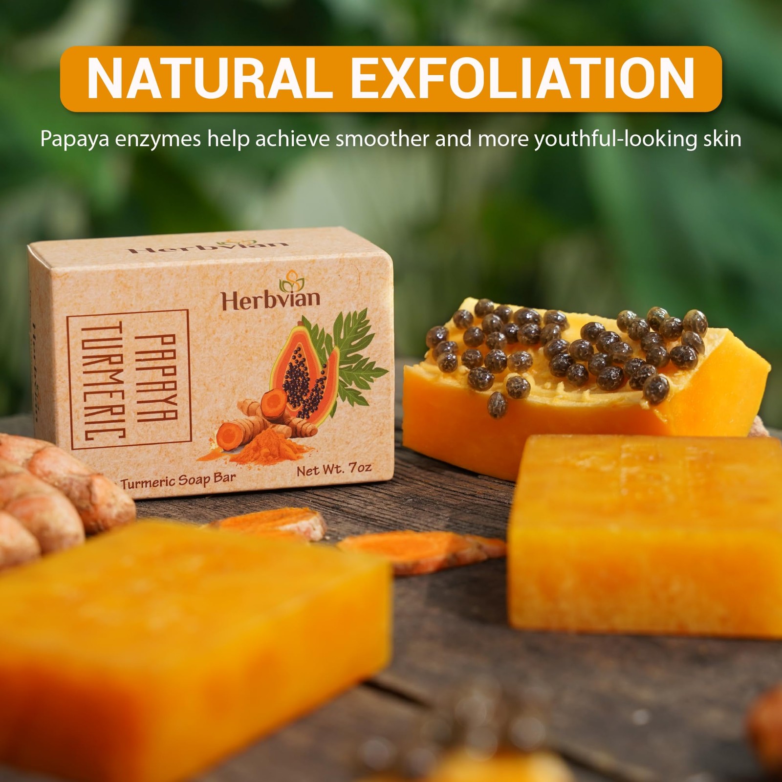 2 Pcs Vietnamese Natural Papaya & Turmeric Soap Bar, Turmeric Soap For & Body…