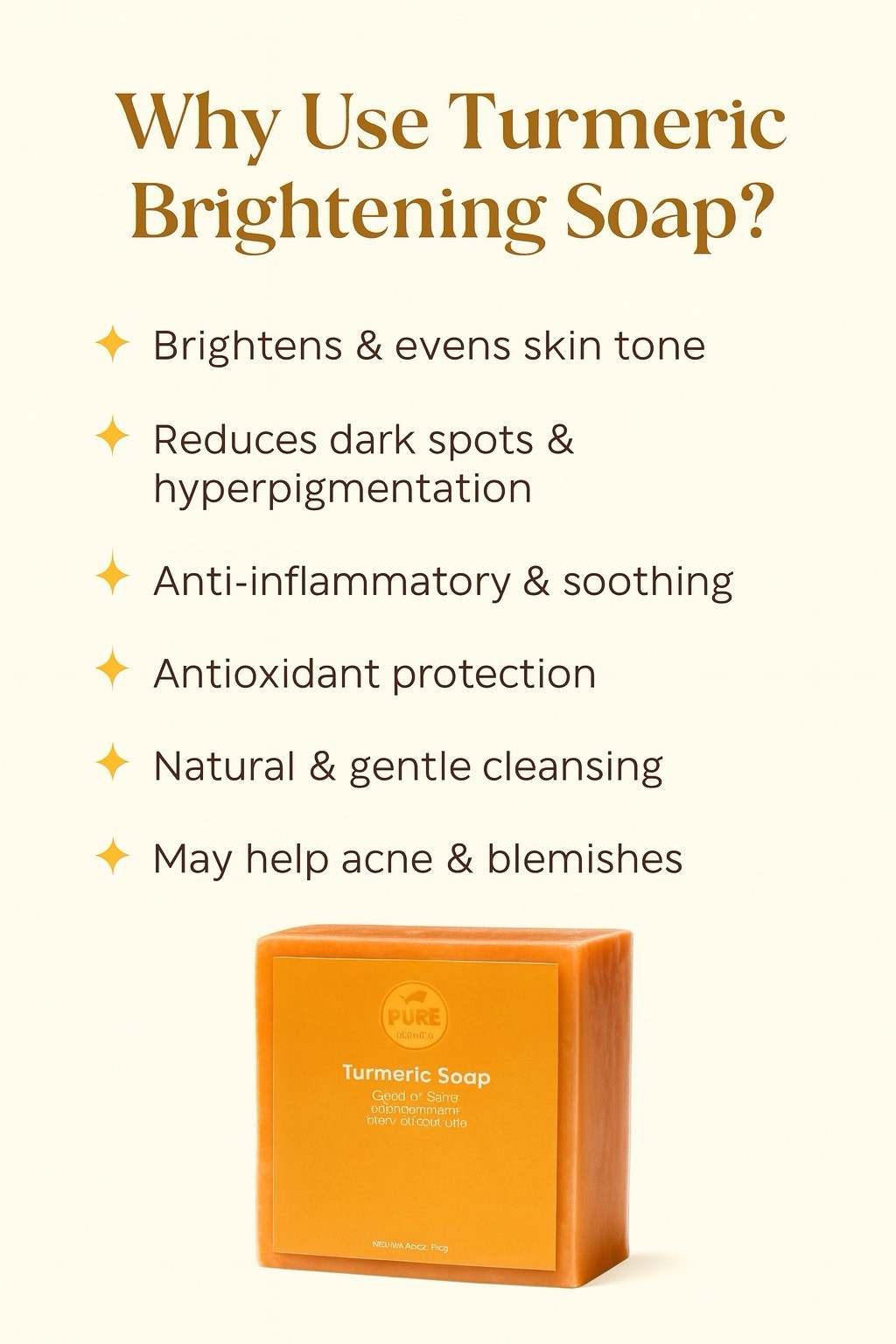 PURE by NAYA Brightening Turmeric Soap Bar, 3.5 oz (Face/Body/Hands)