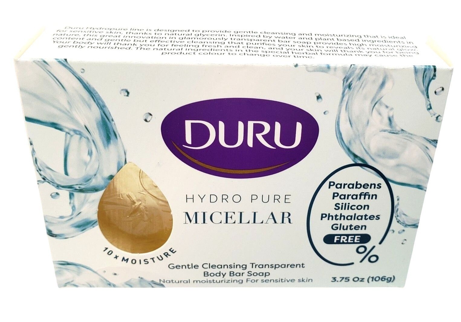 3.75 oz Duru Hydro Pure Micellar Gentle Cleansing Transparent Body Bar Soap