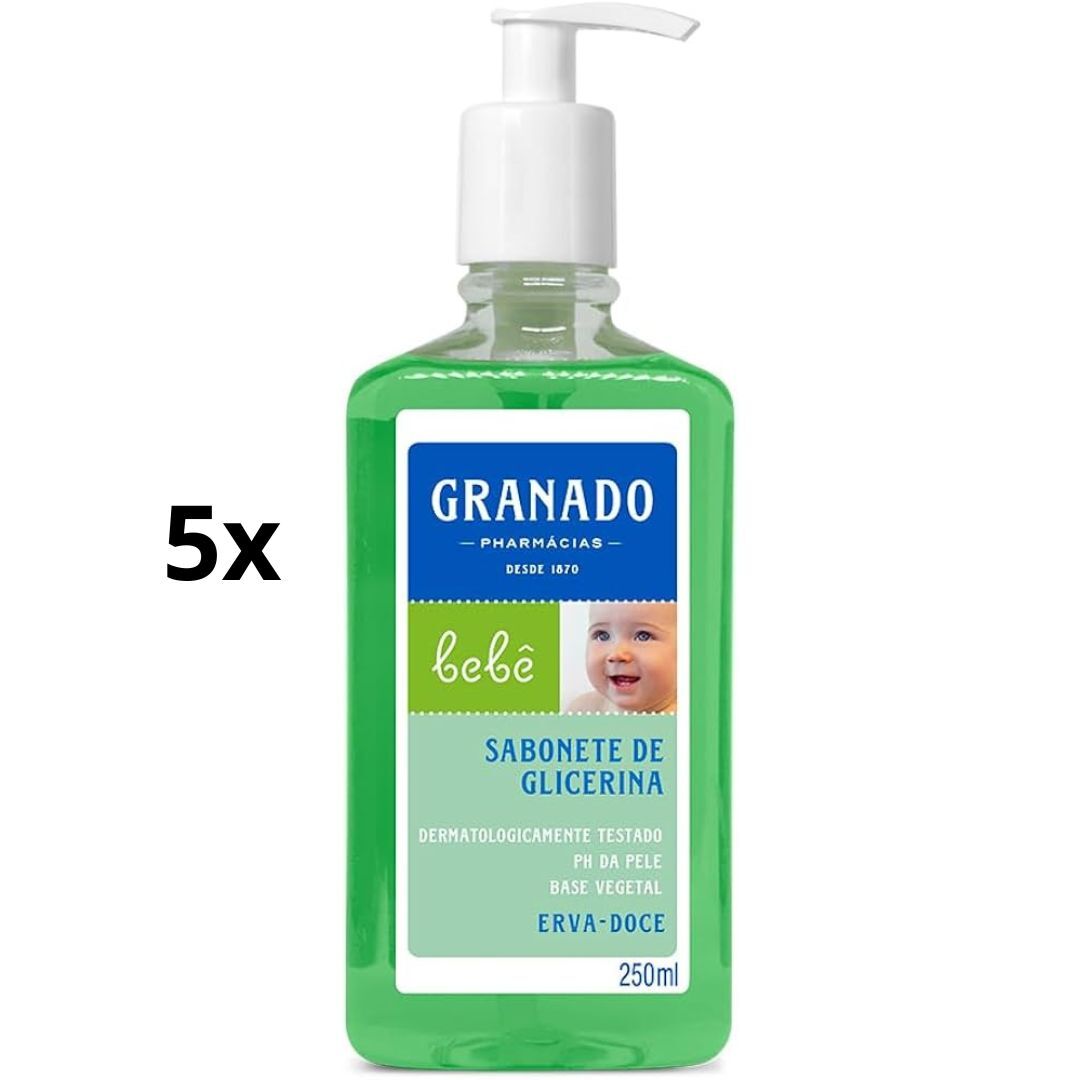 Lot of 5 Granado Glicerin Liquid Baby Soap Erva Doce Anise 250ml Bath