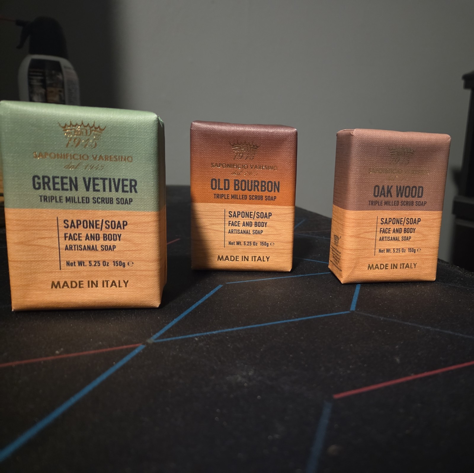 Saponificio Varesino Soap Set 3 Bars Vetiver Old Bourbon Oak Wood Made Italy New