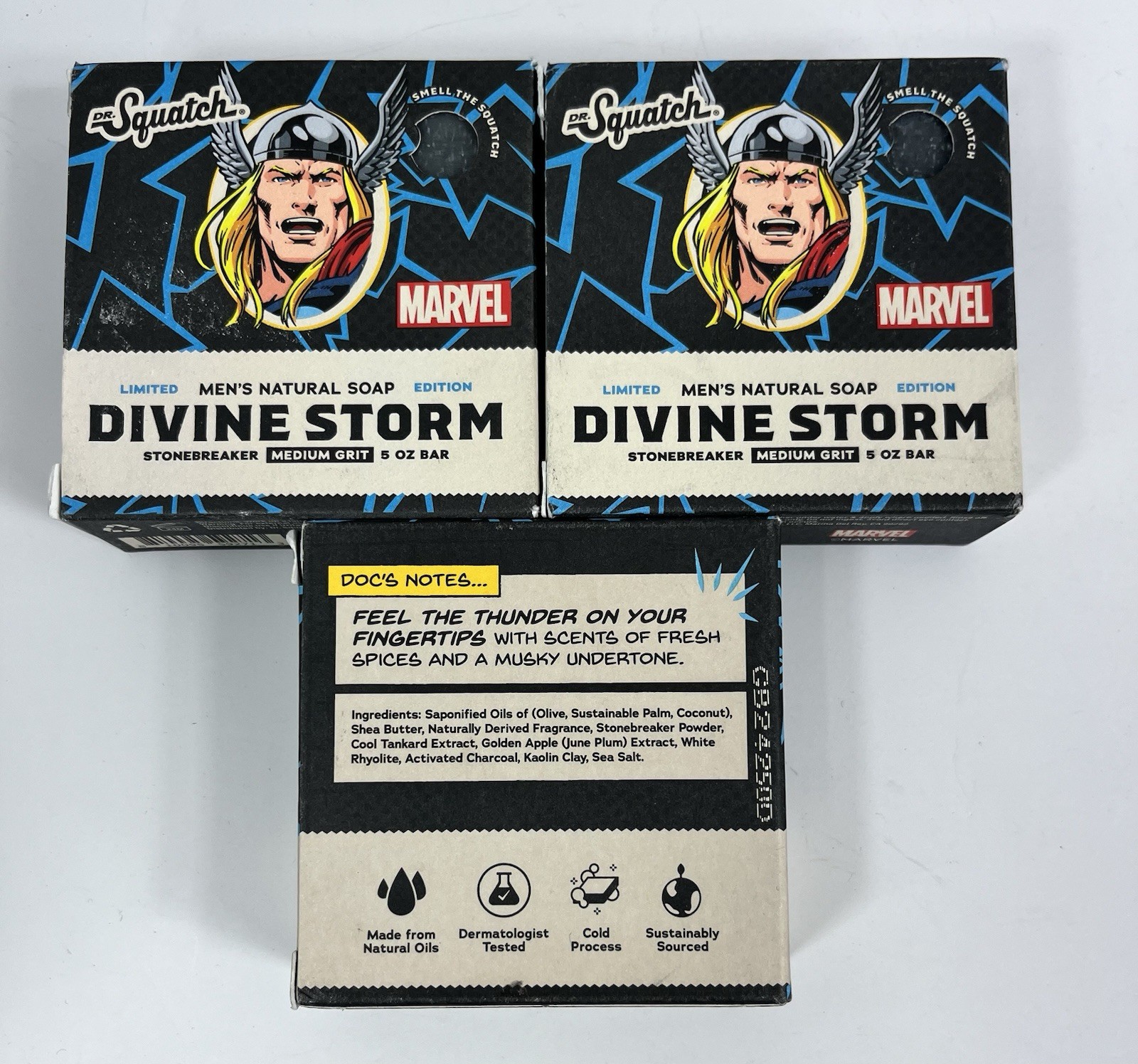 3 Pack Dr Squatch Divine Storm Thor Limited Edition Soap Marvel Avengers