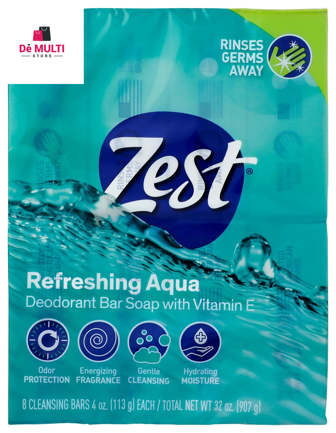 8-Bar Bath Size Soap, Aqua, 4 Ounce per Bar, 8 Bars, 32 Ounce