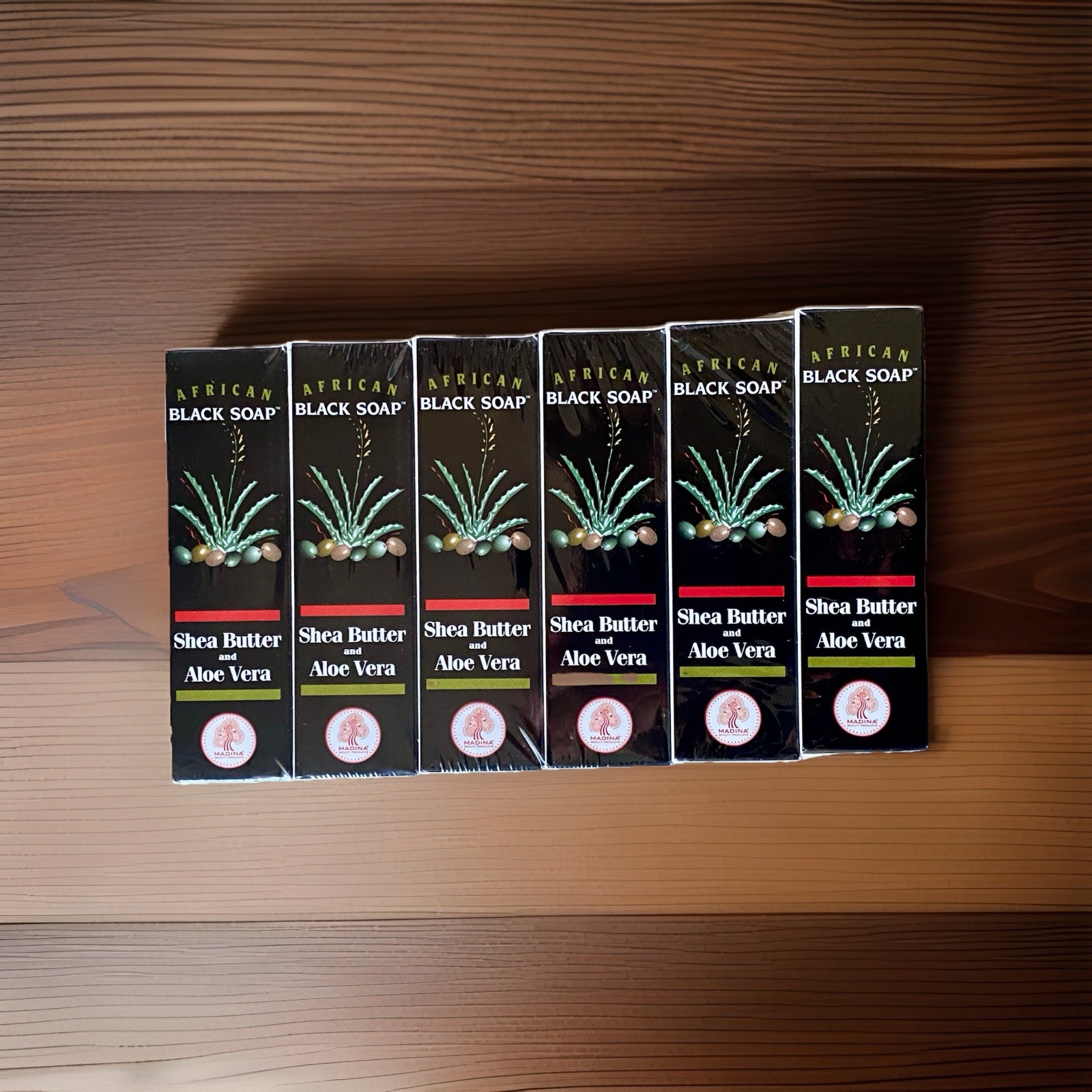 Madina African Black Soap Shea Butter and Aloe Vera Bars 3.5 oz Pack of 6