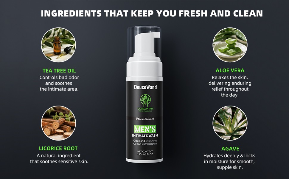 Men’s Intimate Wash – pH Balanced Foaming Tea Tree Groin Cleanser, Odor Control