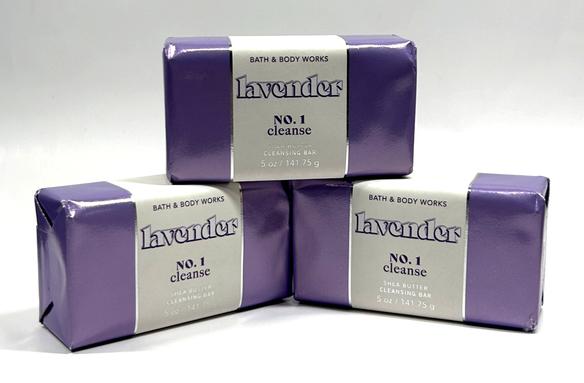 NEW 3 BATH & BODY WORKS LAVENDER NO. 1 CLEANSE SHEA BUTTER CLEANSING BAR 5 OZ