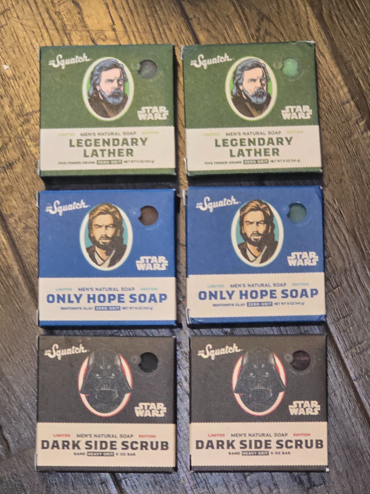 LOT of 6 Squatch STAR WARS soap Legendary Lather Only Hope Dark Side New Set