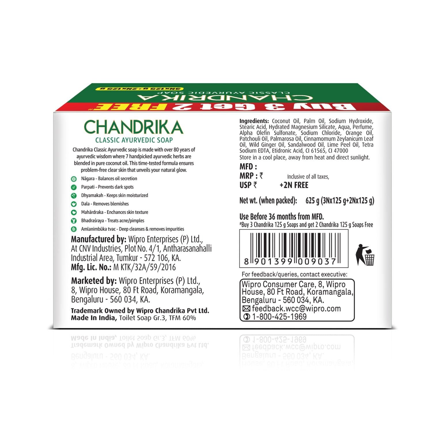 Chandrika Ayurvedic Handmade Soap, 125 grams (Pack of 3) with 2 Free 125 grams