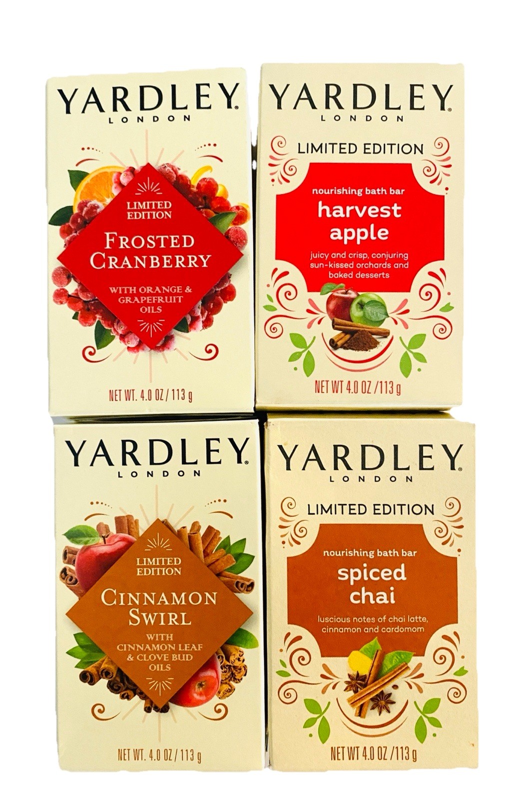 4 Yardley London Ltd Edition Soap Frosted Cranberry Spiced Chai Apple & Cinnamon